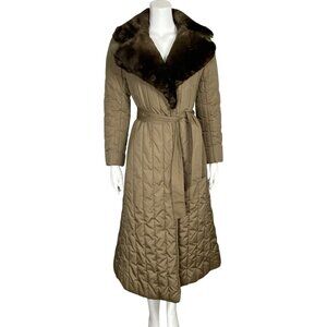 Vintage Raincheetahs by Naman Quilted Trench Wrap Coat Faux Fur Collar Size 6